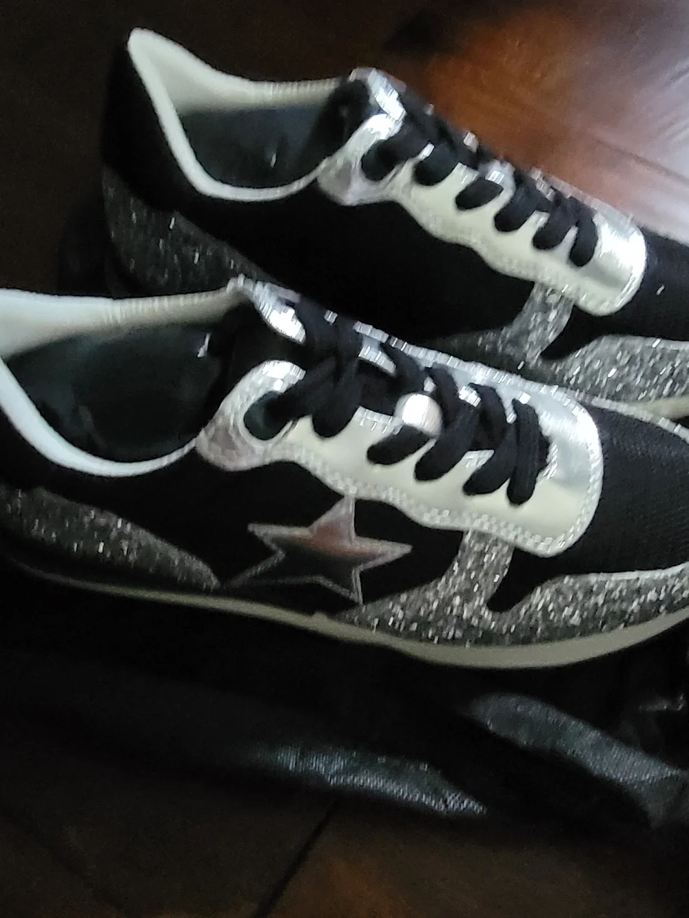 Women's Black and Silver Athletic Sneakers